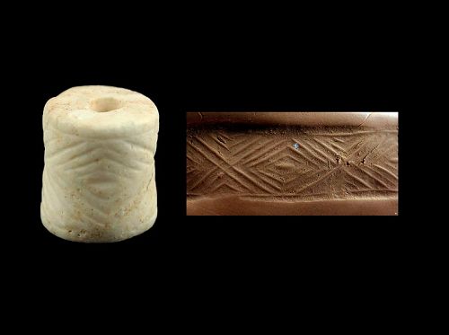 High quality thick Marple Cylinder seal, Mesopotamia, 3300-2900 BC