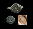 Rare ancient bronze seal ring w portrait of a Ruler, Late Roman