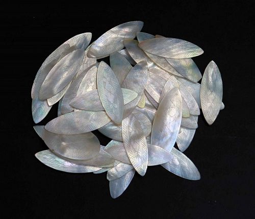 39 Antique Chinese Handcarved Mother of Pearl Gaming Chips