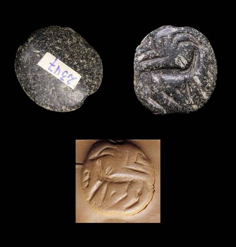 Fine Anatolian figural gable stamp seal of stylish Ibex, 4th. mill BC