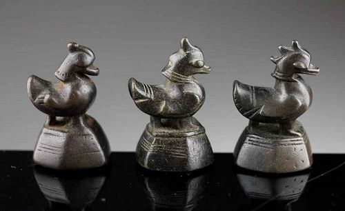 3 different Late Shan Hamsa bird 5 Tical opium weights, 19th. cent.