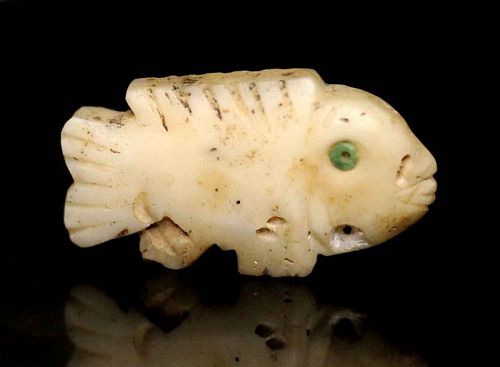 Massive Moche Mochica white stone Amulet of Fish, 100 to 300 AD