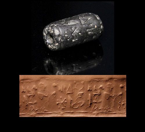 Middle Assyrian black stone large Cylinder seal,