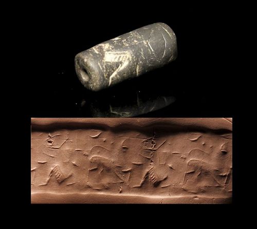 Ancient Middle Assyrian stone cylinder seal, 1363-912 BC.