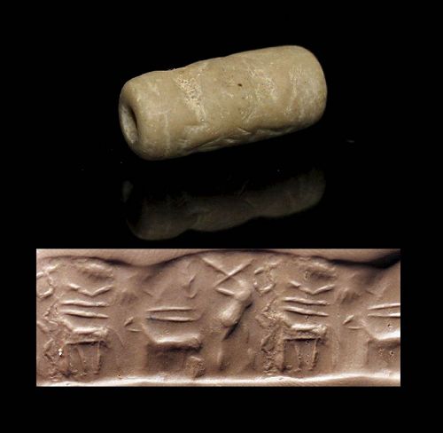 Creamstone Mesopotamian Cylinder seal, early 2nd. millenium BC
