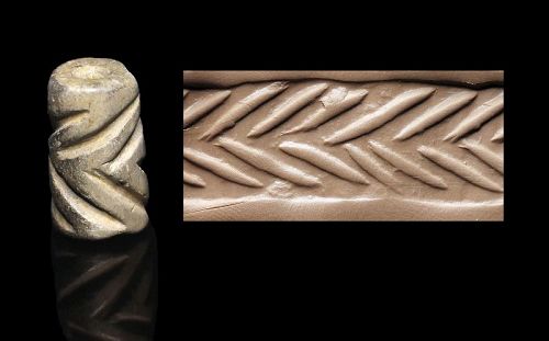 Early Mesopotamian glossy stone cylinder seal, Uruk, 4th. mill. BC