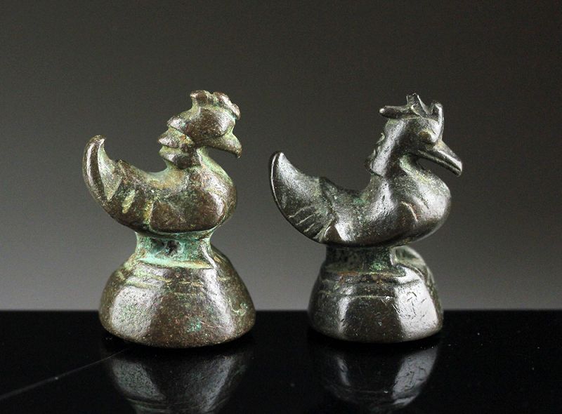 Nice pair of Old Shan Karaweik bronze opium weights, Burma
