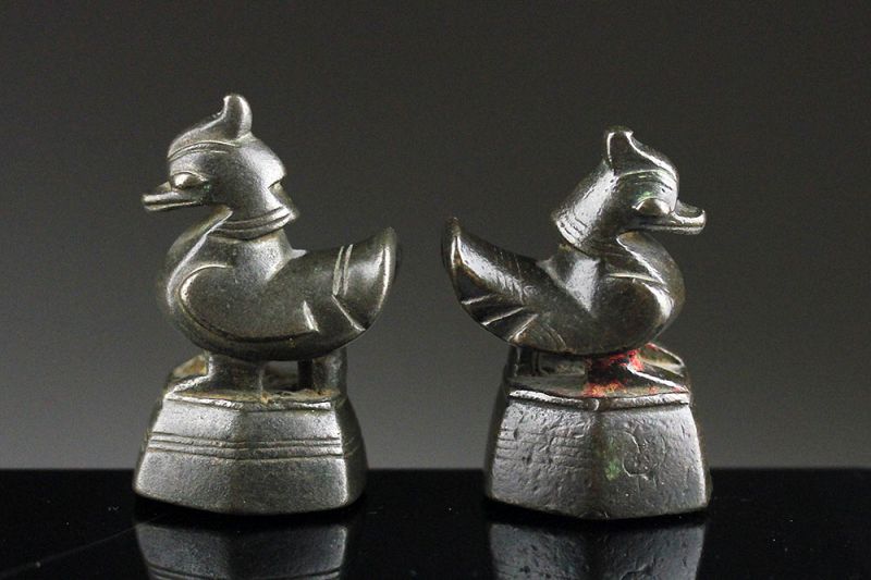 Pair of superb bronze 10 Tical Shan Duck Opium weights, 1800-1850