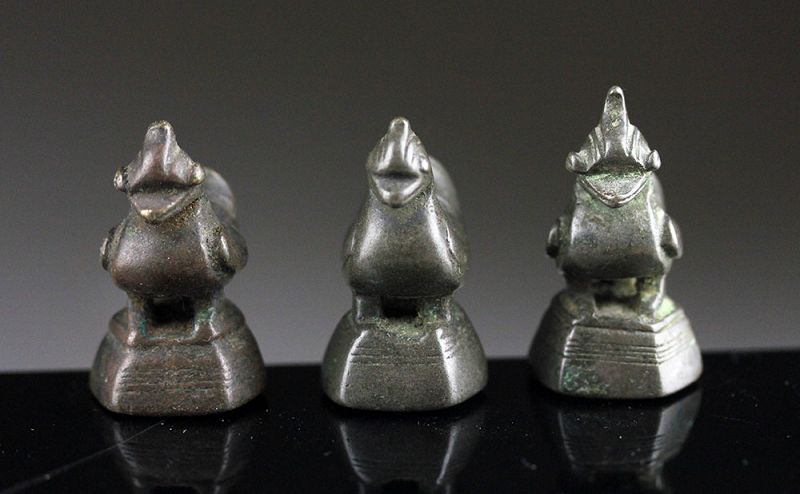 Lot of better bronze 5 Tical Shan Duck Opium weights (3), 1800-1850