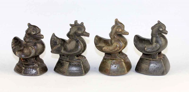 Lot of 4 better 10 Tical Shan Duck Opium weights, 1800-1830