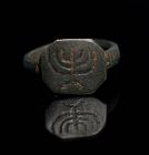 Rare ancient Jewish silver / bronze ring with a 7-branched Menorah