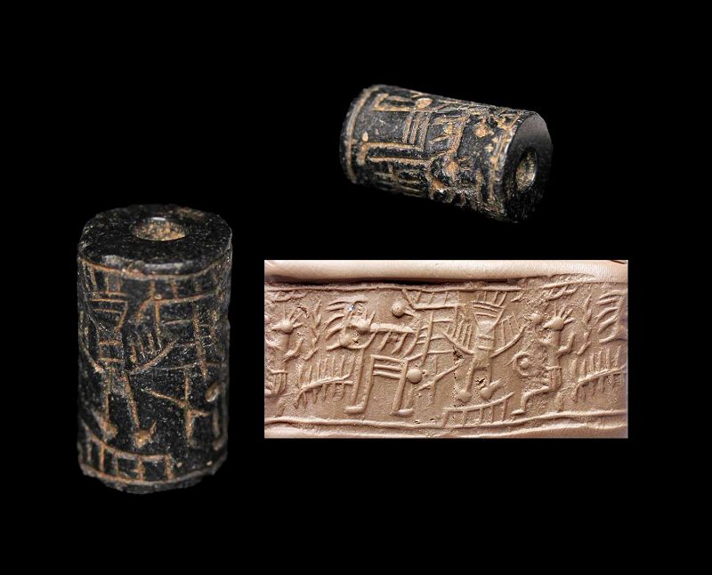 Large western Mesopotamian figural cylinder seal, c. 2000-1600 BC