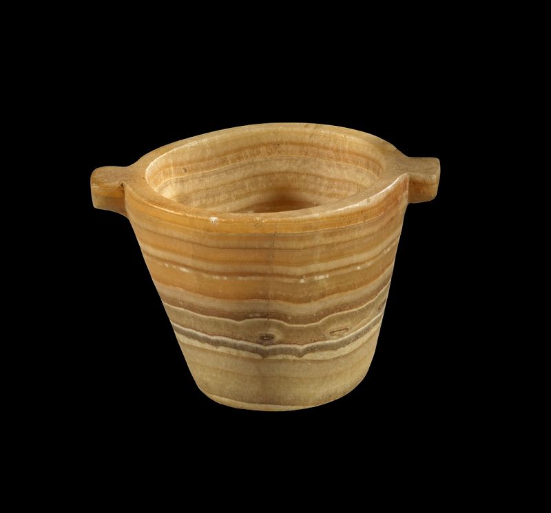 Beautiful Egyptian banded alabaster mortar vessel, 3rd Interm. period