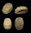 Massive Egyptian inscribed & glazed heart scarab, 1st. millenium BC