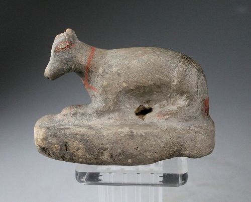 Large Egyptian pottery statuette of a reclining animal,  664 - 332 BC