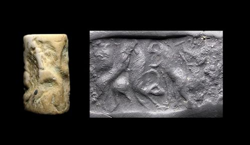 Rare stone cylinder seal w Elephant, lion and Gazelle, Pre-dynastic!