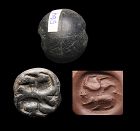Large hemispheric stone seal, Mesopotamia, Late Uruk, c. 4th. mill. BC