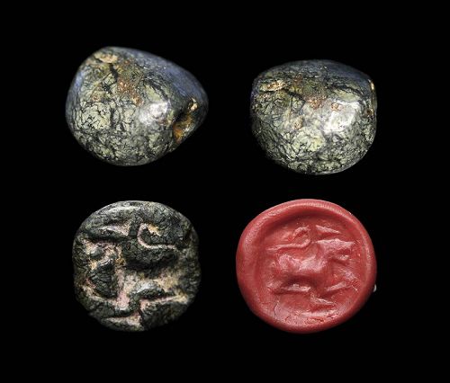 Choice West Mesopptamian stone stamp seal, late 2nd.-1st. millenium BC