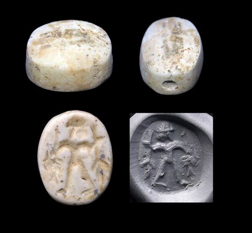 Fine large Phoenician greek marble scaraboid stamp seal, c. 800 BC