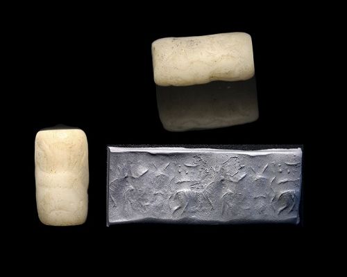 Interesting Marble Cylinder seal, Mesopotamia, 2nd.-1st. mill. BC
