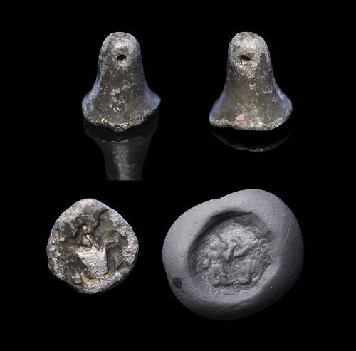 Very rare stamp seal of silver, Mesopotamian, c. 1200-800 BC