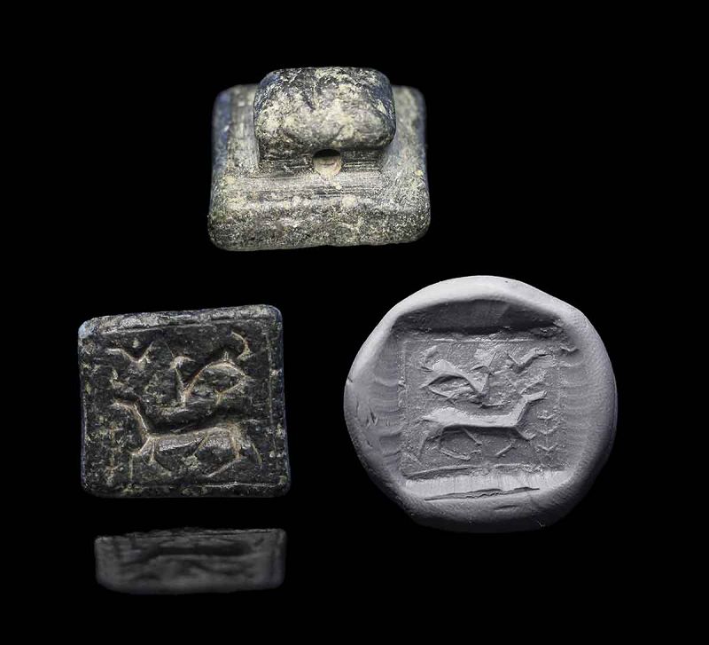 Large Neo-Hittite serpentine stone Stamp Seal w handle, 1200-800 BC