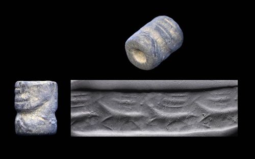Fine Sumerian blackstone cylinder seal, Mesopotamian 3rd. mill. BC
