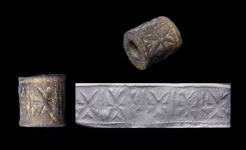 Thick Uruk period cylinder seal, Mesopotamia, 4th. mill. BC