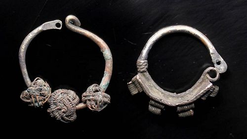 Two silver / bronze temple rings, Viking period, 800-1000 AD