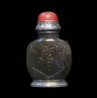 Exceptional Chinese silver mounted Agate Snuff bottle, 19th. cent.