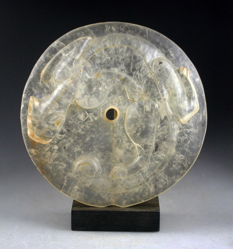 Rare massive Chinese Bi Disc in Peking Glass imitating Rock-crystal!