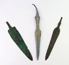 Lot of three Ancient Luristan Bronze Dagger, Lance, Javelin, 1000 BC