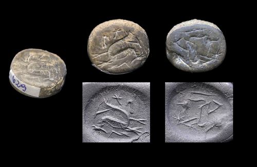 High quality Bifacial scaraboid stamp seal, Phoenician c. 800 BC