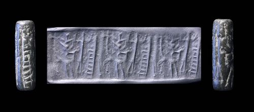 Tall blackstone cylinder seal, Western Mesopotamia, 3rd. mill. BC