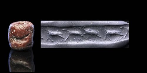 Nice thick Mesopotamian / Sumerian cylinder seal, Uruk, 3rd. mill. BC