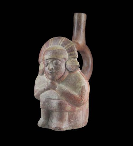 Fine pottery effigy figural stirrup vessel, Pre-Columbian c. 500 AD