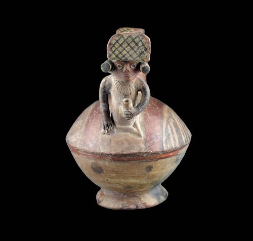 Fine pottery effigy figural stirrup vessel, Pre-Columbian c. 500 AD