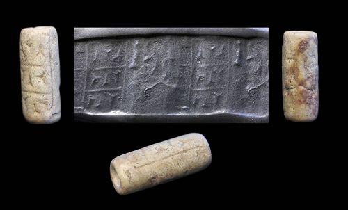 Fine babylonian cylinder seal w pseudo cuneiform, 2nd. mill. BC