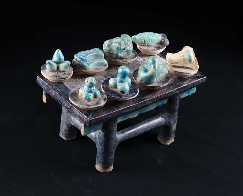 Ming Dynasty Pottery Offer Table with food, 1368-1644 AD