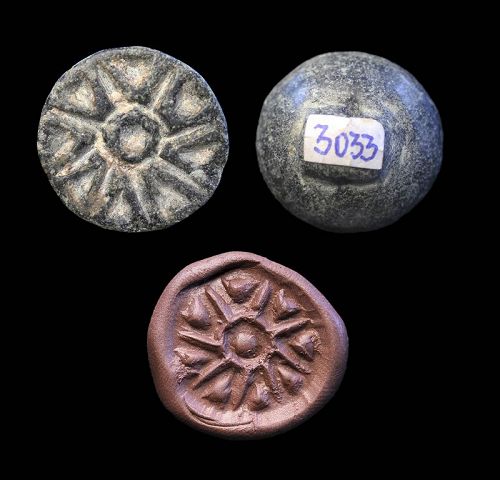 Lovely large Ubaid / Uruk stamp seal w Sun-symbol 4th. mill. BC