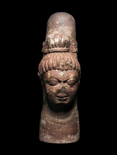 Important Gupta redstone Linga w head of Shiva, India, 5th. cent. AD