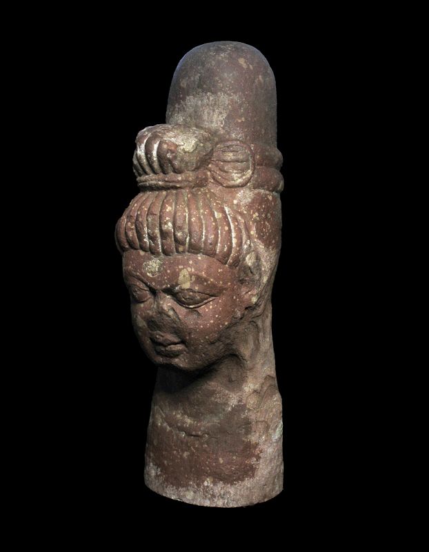 Important Gupta redstone Linga w head of Shiva, India, 5th. cent. AD