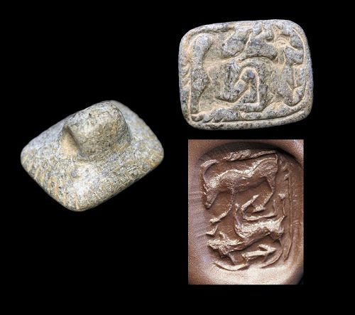 Fine stone stamp seal with Lion and Capride, Mesopotamia 2nd. mill BC