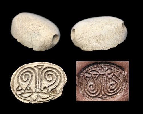 Attractive stone scaraboid seal w abstract engravings, Egypt, Hyksos!