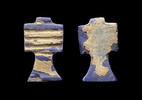 A scarce and attractive Egyptian blue glass amulet of a Djet pillar