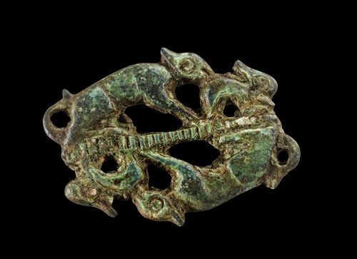 Rare Roman bronze brooch w Hunting dogs & rabbits, 2nd.-3rd. cent. AD