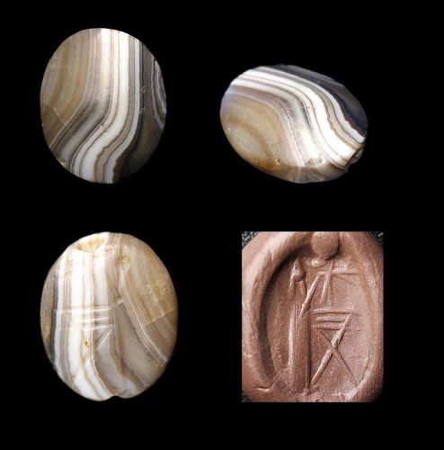 High Quality banded agate stone scaraboid seal, Neo-Babylonian