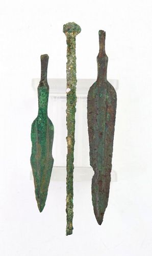 Set of Three Ancient Near East Bronzes. Two Javelins & Dresspin