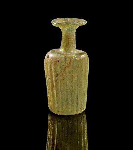 Attractive glass flask with ribbed corpus, Roman, 2nd.-3rd. cent. AD