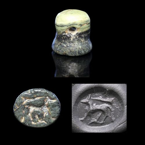 Rare green stone stamp seal, western Mesopotamia, c. 2nd. mill. BC